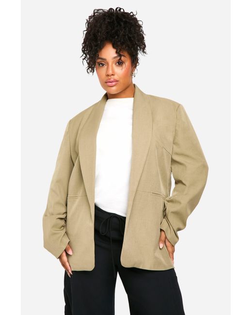 Boohoo Natural Plus Essential Oversized Ruched Sleeve Blazer