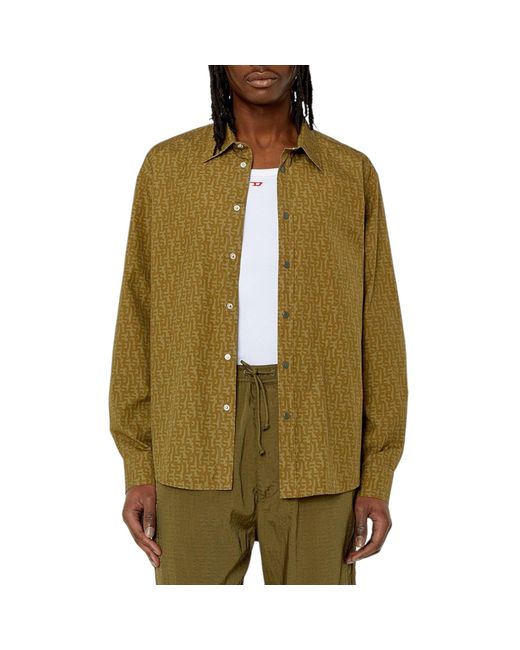 DIESEL Green S-Umbe-Mon Shirts Long Sleeve Logo Print for men