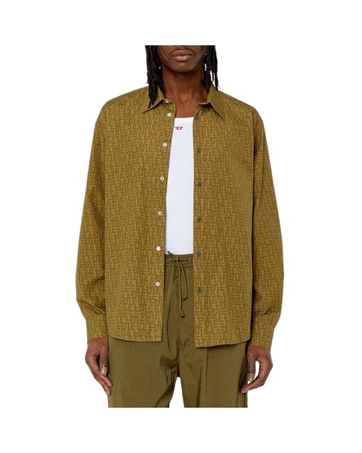 DIESEL Green S-Umbe-Mon Shirts Long Sleeve Logo Print for men