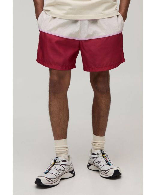 BoohooMAN Pink Relaxed Fit Stripe Panel Short Length Nylon Shorts for men