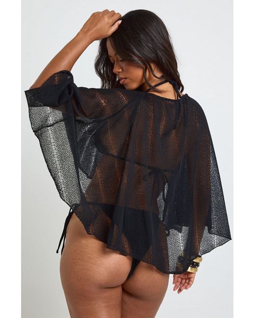 Boohoo Black Knit Beach Cape