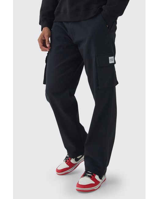BoohooMAN Blue Relaxed Fit Fixed Waist Woven Tab Cargo Pants for men