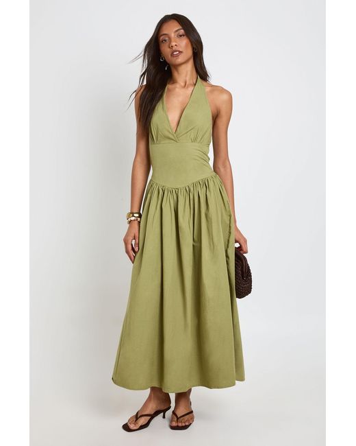 boohoo green pleated dress Oasis Women's Lace Puff Sleeve Pleated Midi Dress