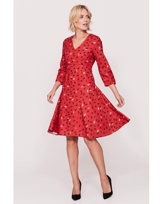 Sosandar Red Feather Print Fit & Flare Dress