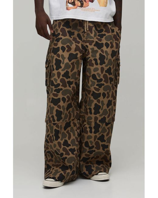 BoohooMAN Natural Extreme Parachute Twill Duck Camo Cargo Trouser for men