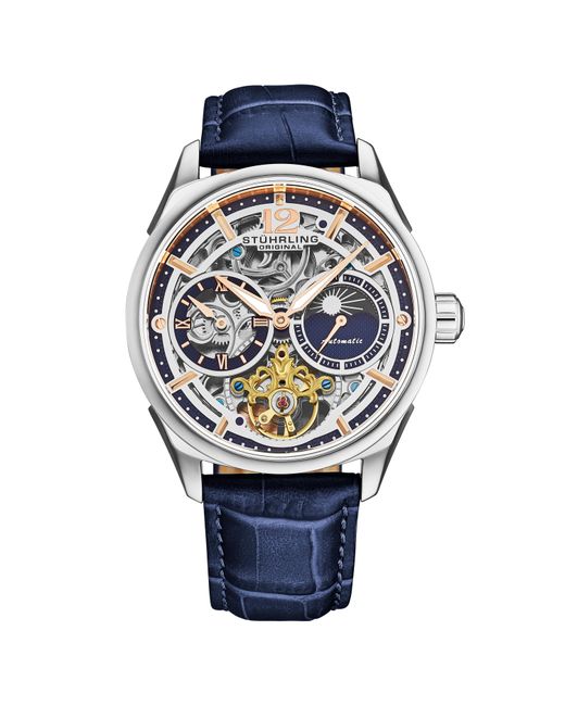 Stuhrling Blue Vanguard 1019 Dual Time Automatic Skeleton for men
