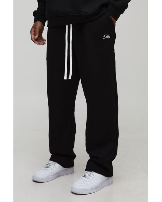 BoohooMAN Black Baggy Fit Script Drop Crotch Joggers for men