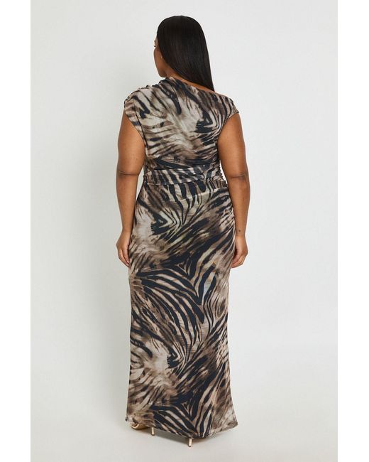 Boohoo Multicolor Plus Zebra Mesh Asymmetric Maxi Dress