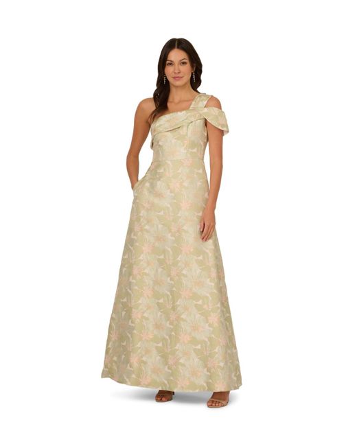 Adrianna Papell Natural One Shoulder Twist Gown