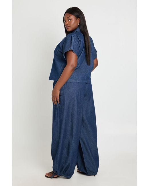 Boohoo Blue Plus Chambray Balloon Trouser