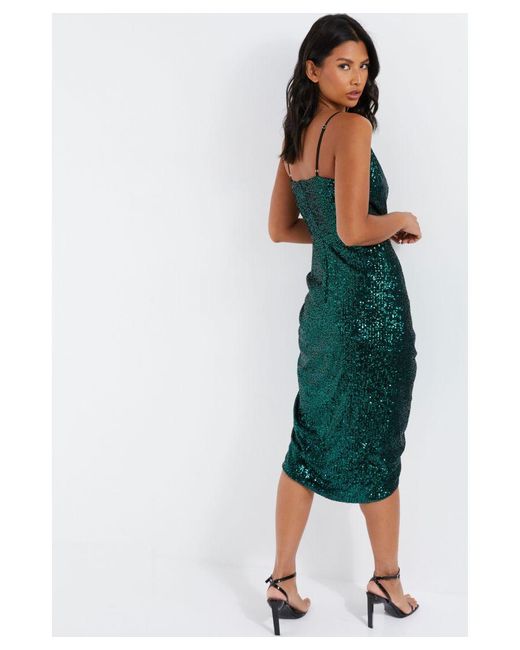 Quiz Green Sequin Ruched Midi Dress | Lyst UK