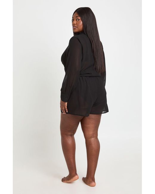 Boohoo Black Plus Chiffon Tie Front Shirt