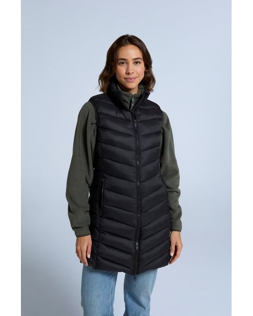 Mountain Warehouse Black 'Frankie' Longline Gilet Water Resistant Padded Jacket Polyamide