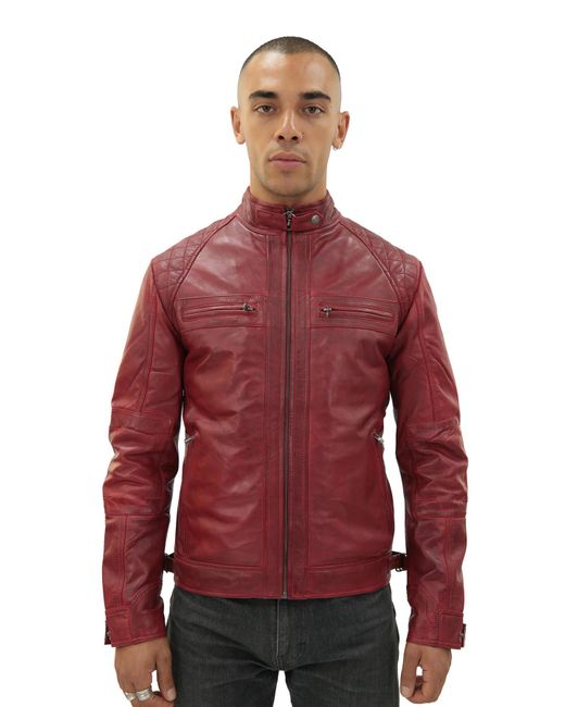 Infinity Leather Red Vintage Quilted Biker Jacket-Monaco for men