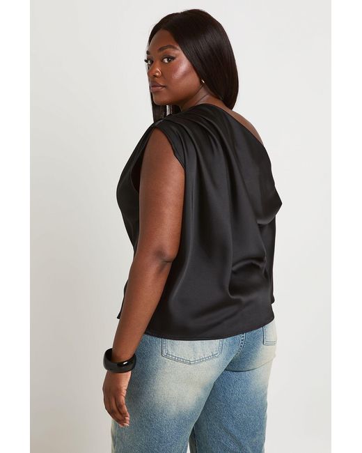 Boohoo Black Plus Satin Ruched Shoulder Off The Top