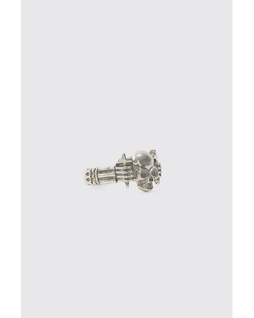 BoohooMAN Metallic Skull Ring Zinc for men