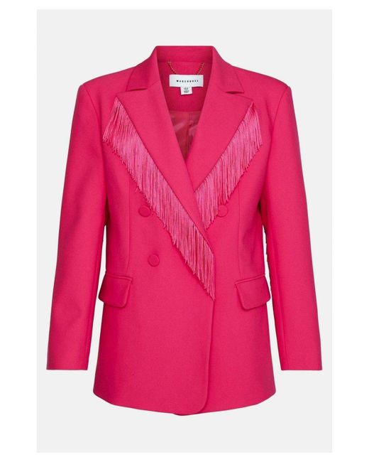 Warehouse Pink Kara Rose Fringed Oversized Blazer