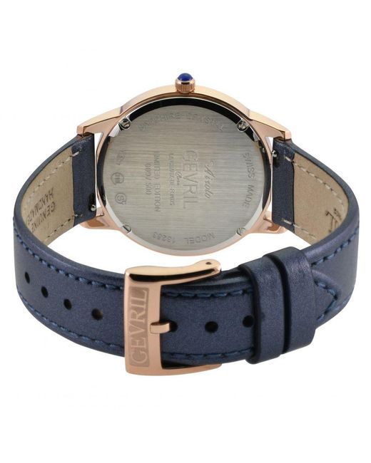 Gevril Blue Airolo Swiss Diamond Mop Dial Genuine Italian Croc Leather Watch