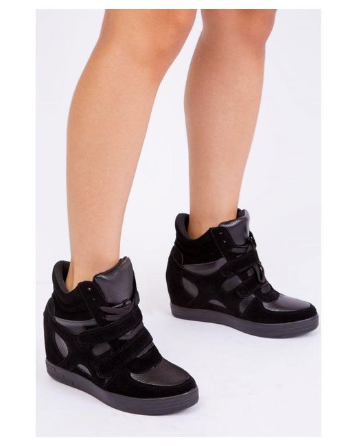 Where's That From Black Hitop Wedge Trainers With A Front Lace Up And Velcro