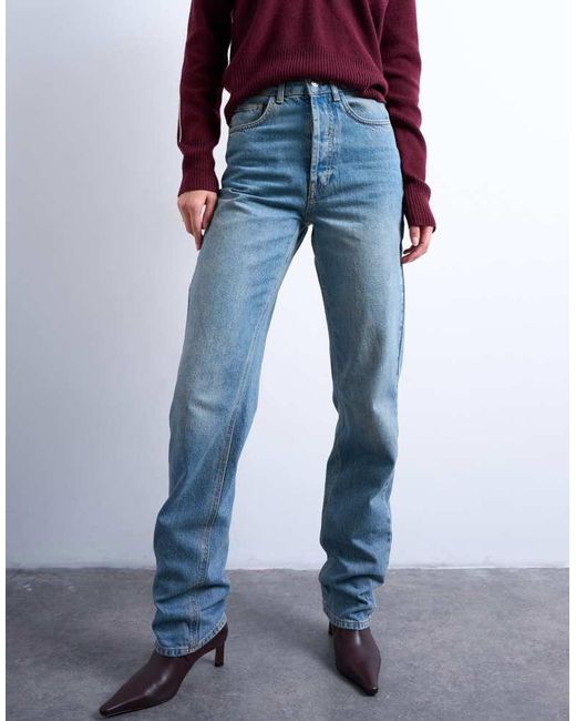 TOPSHOP Blue Kort High Rise Straight Jean