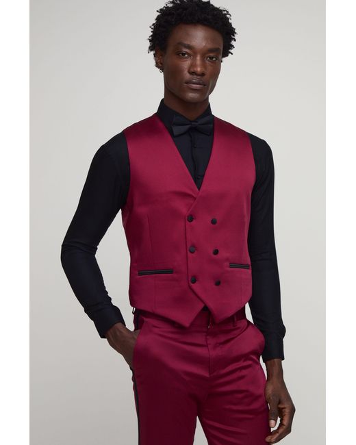 BoohooMAN Red Slim Fit Satin Waistcoat for men