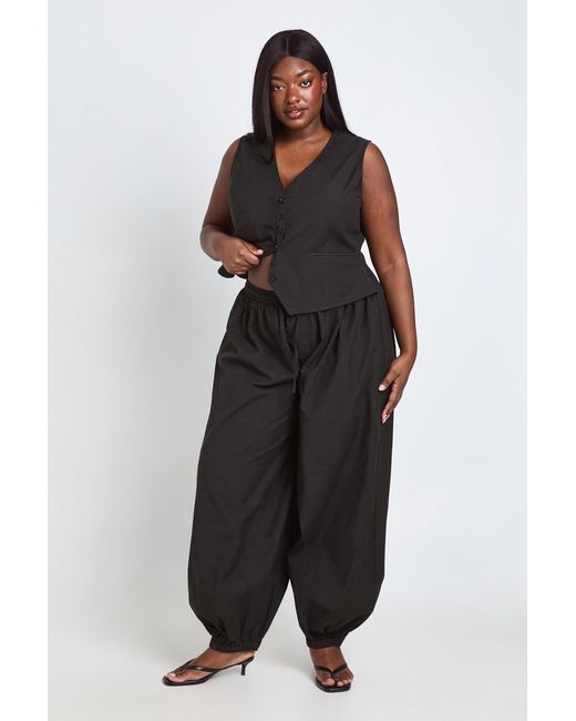 Boohoo Black Plus Linen Look Balloon Trouser
