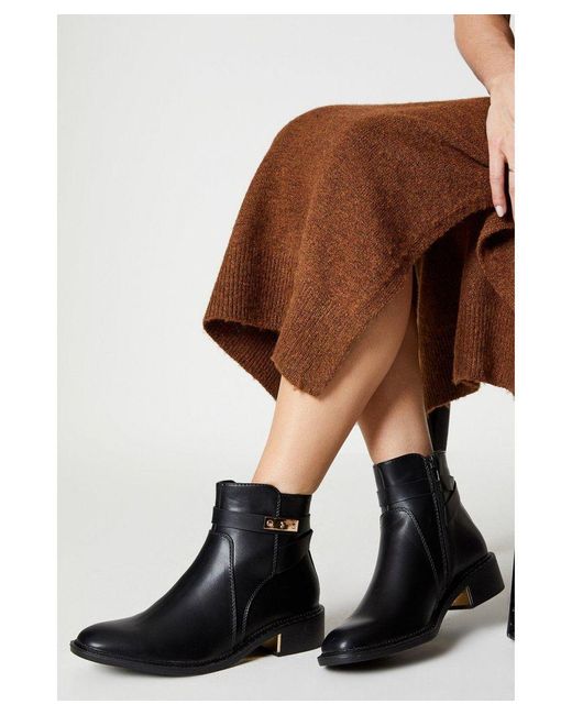 Oasis Brown Metal Trim Detail Low Heel Riding Ankle Boots