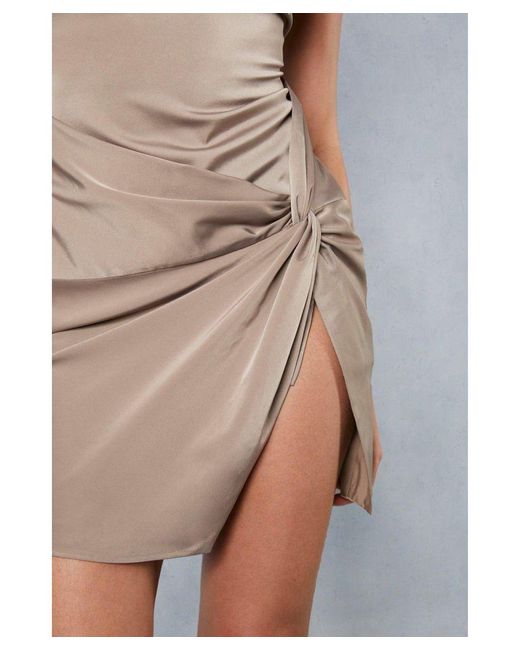 MissPap Gray Premium Satin Knot Skirt Sleeveless Mini Dress