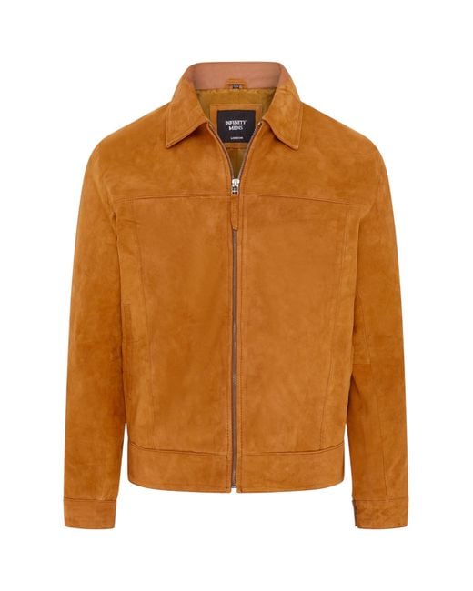 Infinity Leather Brown Goat Suede Harrington Biker Jacket for men