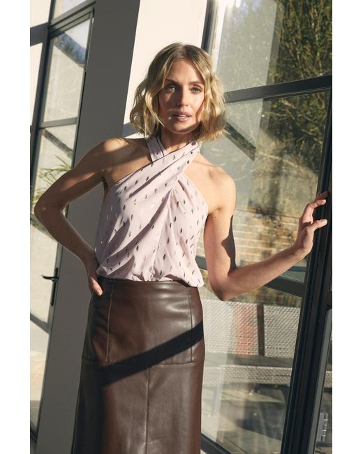 Izabel London Black Metallic Print Crossover Top