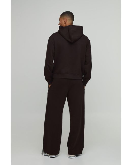 BoohooMAN Black Oversized Boxy Henley Hoodie And Wide Leg Jogger for men