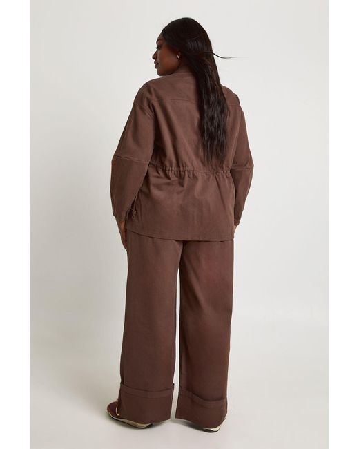 Boohoo Brown Plus Turn Over Hem Twill Wide Leg Trouser