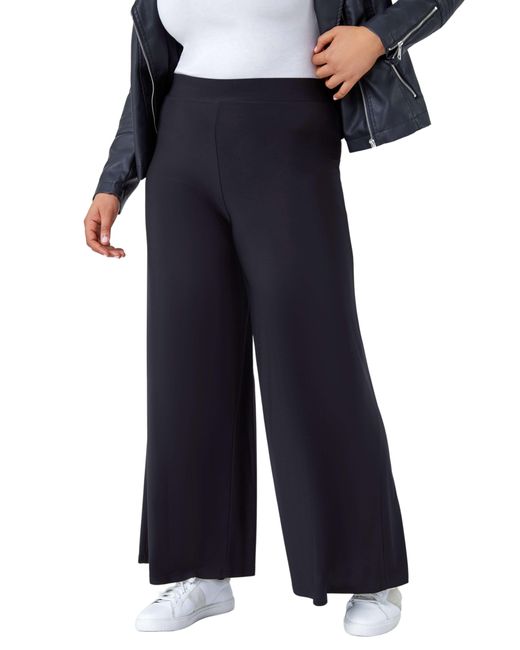 Roman Blue Curve Elastic Waist Wide Leg Trousers