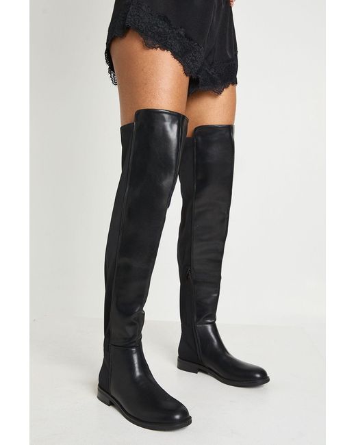 Boohoo Black Over The Knee Stretch Flat Boots