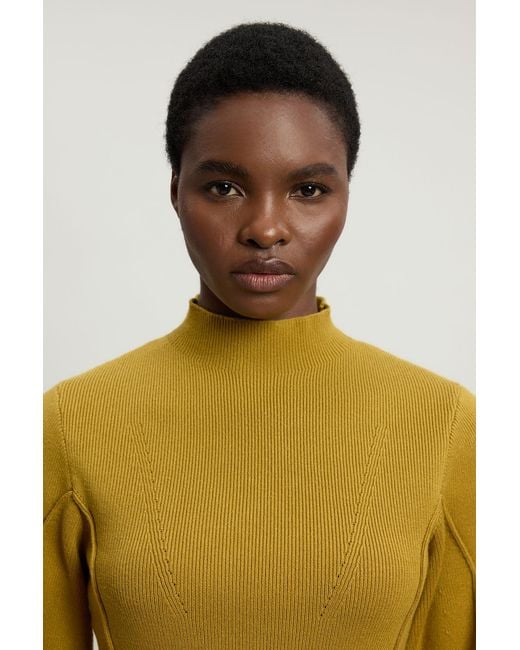Karen Millen Yellow Knit Wool Look Rounded Sleeve High Neck Jumper