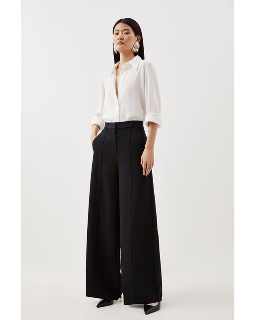 Karen Millen White Petite Premium Woven Viscose Crepe Wide Leg Trouser