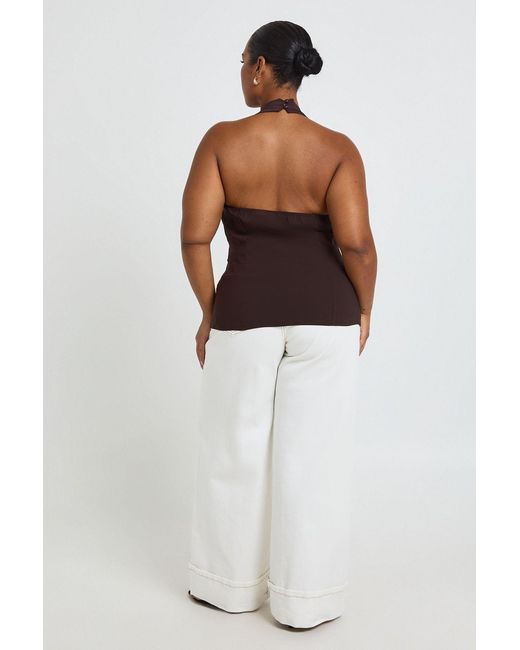 Boohoo Brown Plus Mesh Halterneck Bengaline Top