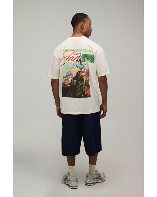 BoohooMAN Gray Oversized Rio De Janeiro Photographic Print T-Shirt Cotton for men
