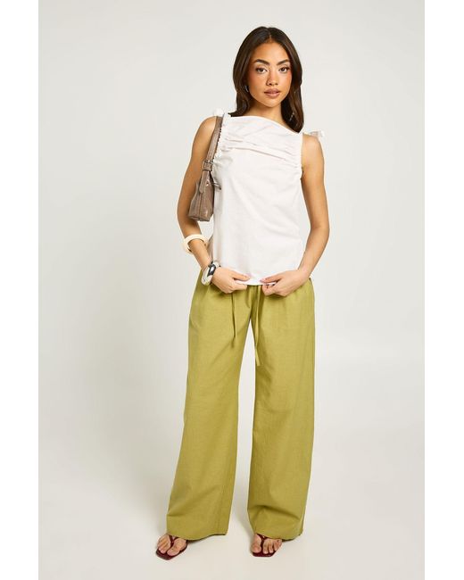 Boohoo Green Linen Look Wide Leg Trousers