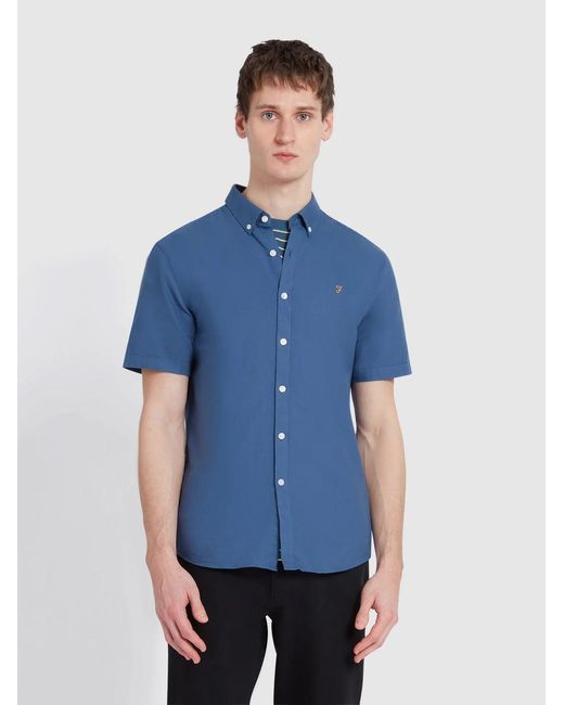 Farah Blue Cold Metal Brewer Button Down Shirt for men