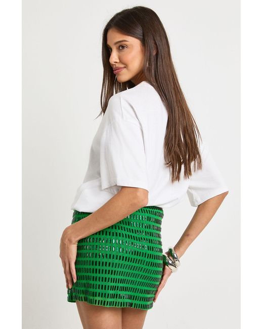Boohoo Green Hotfix Mini Skirt