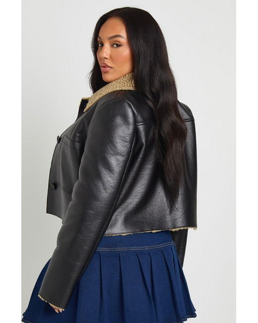 Boohoo Black Plus Teddy Trim Detail Jacket