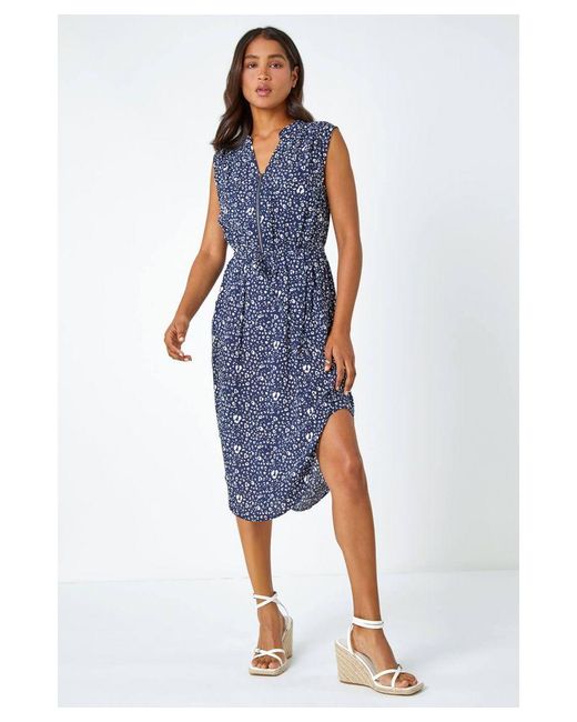 Roman Blue Zip Detail Leopard Print Dress