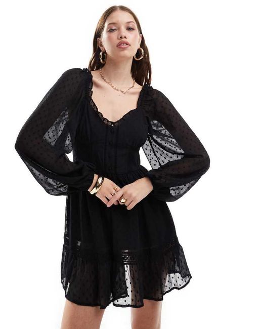 Miss Selfridge Black Chiffon Corset Detail Mini Dress