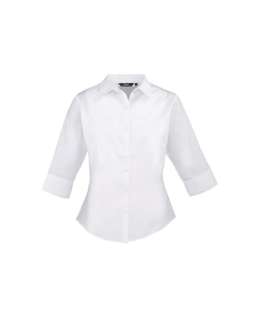 PREMIER White Ladies Poplin 3/4 Sleeve Shirt