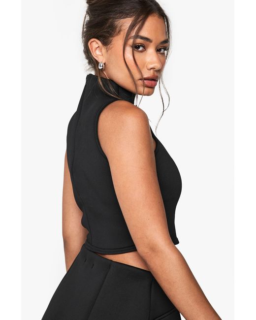 Boohoo Black Scuba High Neck Sleeveless Top