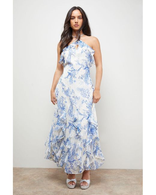 Oasis Blue Halterneck Spaghetti Strap Maxi Dress