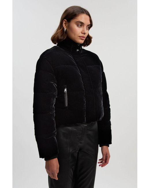 Karen Millen Black Padded Velvet Short Coat