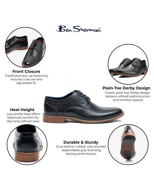 Ben Sherman Blue Leather Oxford Brogue Formal Derby Shoes for men