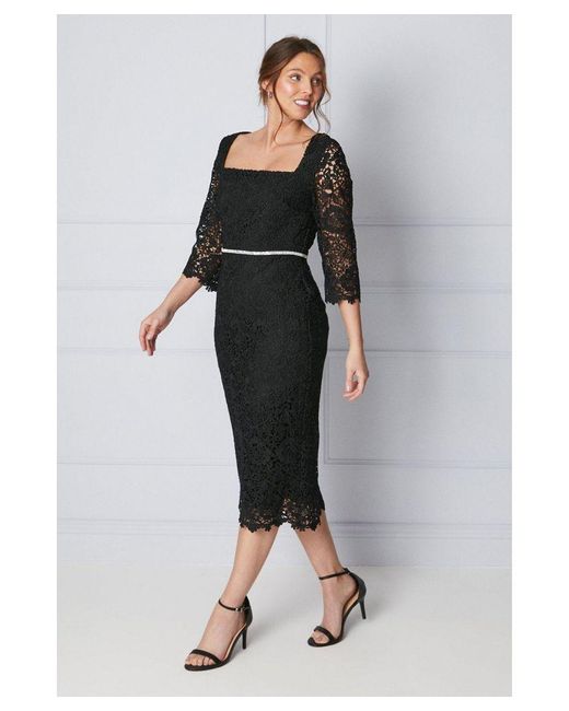Wallis Gray Premium Lace Embellished Waist Midi Dress